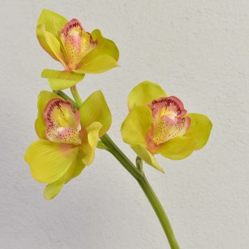 Artificial Cymbidium orchid spray SERAPHINA, green-light pink, 18"/45cm