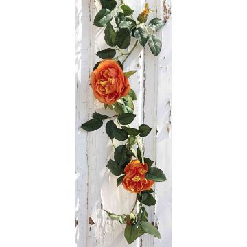 Decorative cabbage rose garland CRISTIANA, orange, 6ft/180cm, Ø2.4"-3.5"/6-9cm