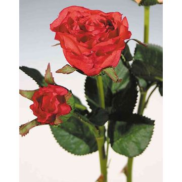 Artificial rose QUEENIE, red, 12"/30cm, Ø1.2"-2"/3-5cm
