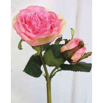 Artificial rose QUEENIE, pink, 12"/30cm, Ø1.2"-2"/3-5cm