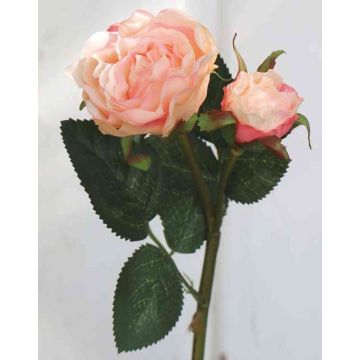 Artificial rose QUEENIE, apricot-pink, 12"/30cm, Ø1.2"-2"/3-5cm