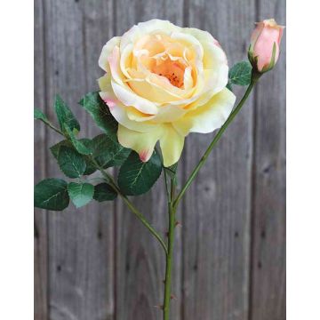 Artificial rose KAMILA, yellow, 16"/40cm, Ø5.1"/13cm