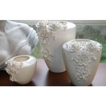 Flower vase made of ceramic ANANDA with rose ornament, 21cm