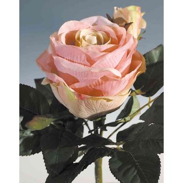 Artificial rose VIVIANE on spike, pink-cream, 9"/23cm, Ø1.6"-3.9"/4-10cm
