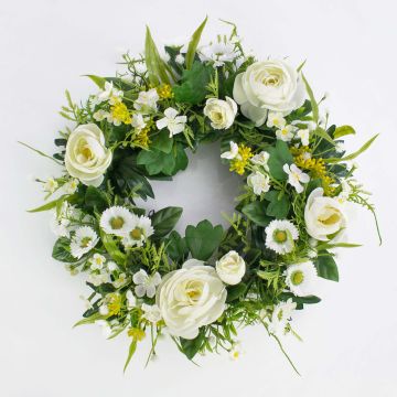 Spring wreath FAHIRA with ranunculus, daisies, cream, Ø 10"/25cm