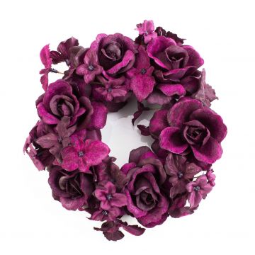 Fake candle wreath INGA, rose, hydrangea, purple, Ø5.9"/15cm