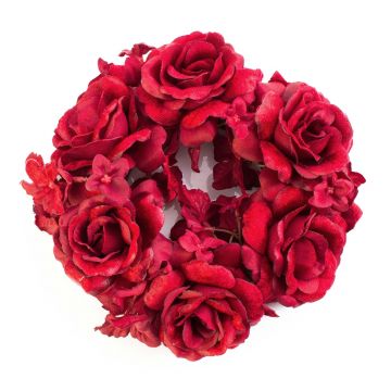 Fake candle wreath INGA, rose, hydrangea, red, Ø5.9"/15cm