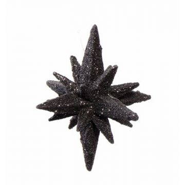 Christmas star BANDY, 3D with glitter, black, Ø3"/7,5cm