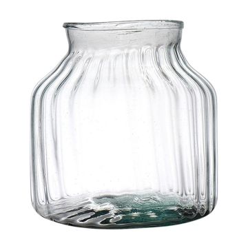 Recycled glass for candles QUINN EARTH with grooves, recycled, clear-green, 20cm, Ø21cm
