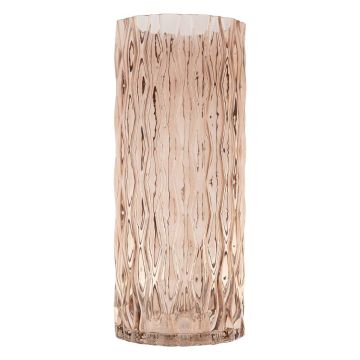 Glass table vase MIRIAN with structure, clear-taupe, 30cm, Ø12,8cm