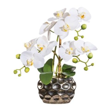 Decorative flower Phalaenopsis orchid BRULFEN, silvery decorative vase, white, 12"/30cm
