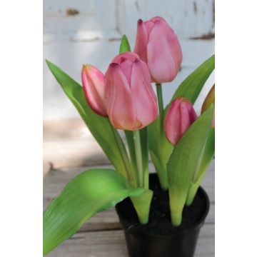 Artificial tulip CAITLYN in decorative pot, lilac-green, 10"/25cm, Ø0.8"-2.4"/2-6cm
