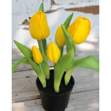 Artificial tulip CAITLYN in decorative pot, yellow-green, 10"/25cm, Ø0.8"-2.4"/2-6cm