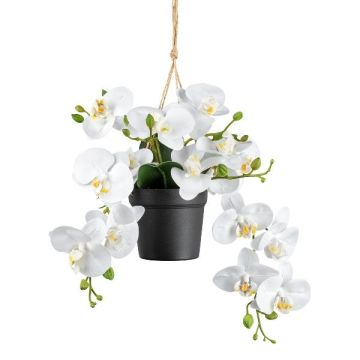 Artificial hanging basket Phalaenopsis orchid LARSAY, decorative pot, white, 10"/25cm