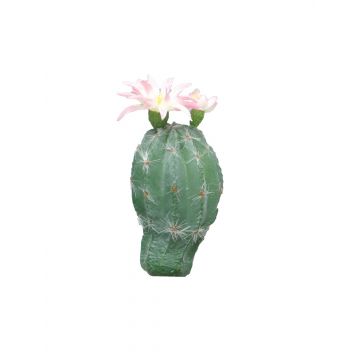 Artificial columnar cactus FENFANG with flowers, stem, pink, 6.3"/16cm