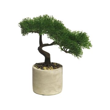 Artificial cedar bonsai JINYUE in cement pot, green, 10"/25cm