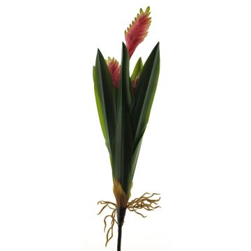 Fake bromelia plant MINSHUO with flowers, spike, pink-green, 22"/55cm