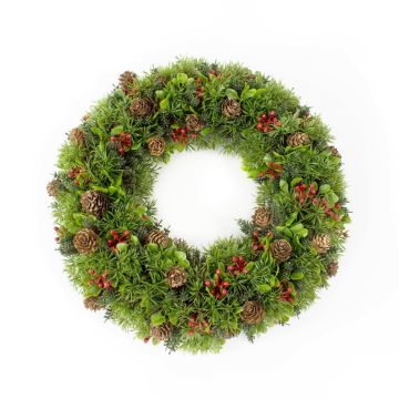 Artificial fir wreath MÄRTA, berries, cones, mint, green, Ø14"/35cm