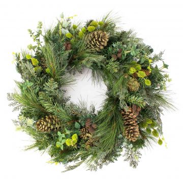 Artificial fir wreath VIGGO, cones, boswellia, green, Ø24"/60cm