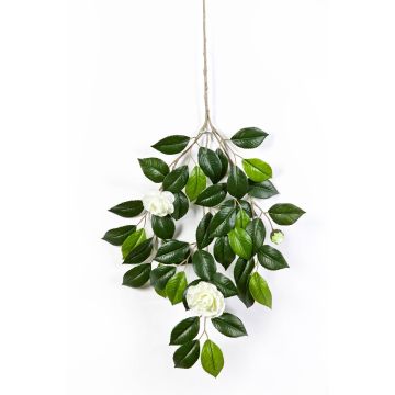 Artificial Camellia spray KENTA, with flowers, white, 22"/55cm