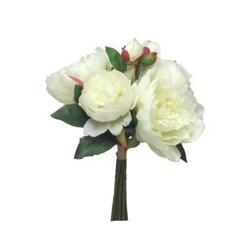Artificial peony bouquet LINYUAN, cream, 14"/35cm