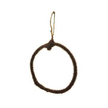 Decorative metal ring HELIJIA for hanging, flocked, brown, Ø6"/15cm