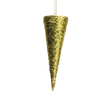 Christmas decoration hanging bag cone SHUFAN, glitter, gold, 8"/20cm