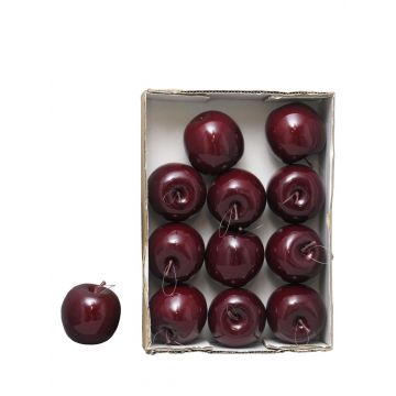 Artificial apples WENHENG, 12 pieces, shiny burgundy, Ø3.1"/8cm
