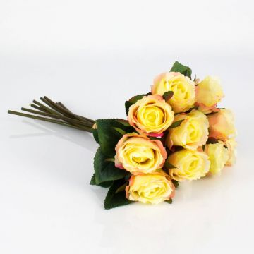 Bouquet of roses MOLLY with 10 roses, yellow-light pink, 14"/35cm, Ø 8"/20cm 