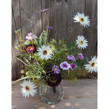 Bouquet of fake gerberas MAKANA, ranunculus, rose, white-violet, 18"/45cm