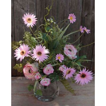 Bouquet of fake gerberas MAKANA, ranunculus, rose, pink, 18"/45cm