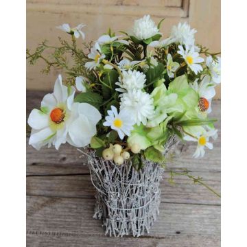 Artificial arrangement of anemones and pansies CHEYENNE, rattan pot, white, 16"/40cm
