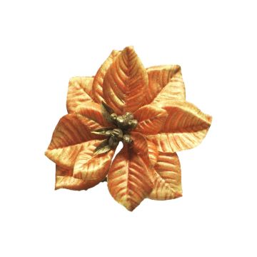Decorative poinsettia FEIMEI, orange-gold, Ø4.3"/11cm