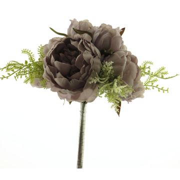 Artificial peony bouquet ZIHONG with fern, spike, old violet, 12"/30cm