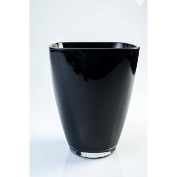Black vase YULE, angular, glass, 6.7"x5"x5"/17x13x13cm