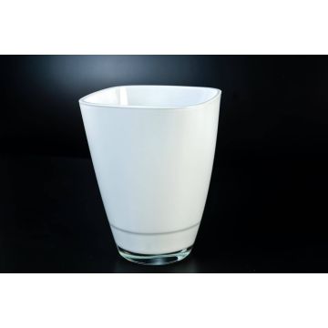 White vase YULE, angular, glass, 6.7"x5"x5"/17x13x13cm