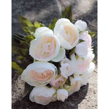 Bouquet of silk ranunculus TONIE, white-pink, 8"/20cm, Ø8"/20cm