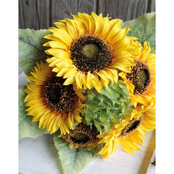 Artificial sunflower bouquet ANGELIQUE, yellow, 14"/35cm
