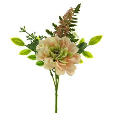 Artificial gerbera bouquet ANFAN with fern, stem, pink-cream, 10"/25cm