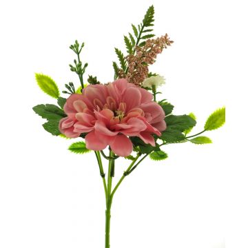 Artificial gerbera bouquet ANFAN with fern, stem, fuchsia-cream, 10"/25cm