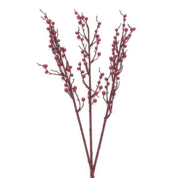 Artificial Firethorn spray FENNA, berries, glitter, red, 33"/85cm