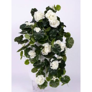 Artificial hanging geranium ANTON on spike, white, 26"/65cm, Ø2"-3.1"/5-8cm