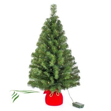 Fake Xmas tree WARSAW, jute bag in red, LEDs, 3ft/90cm, Ø 20"/50cm
