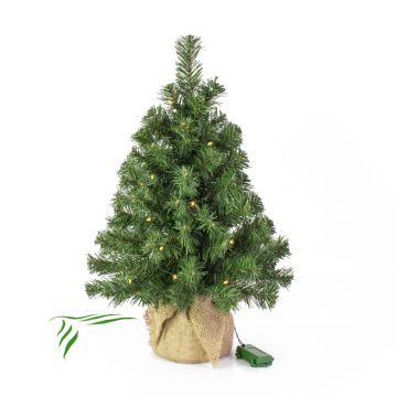 Fake Xmas tree WARSAW, jute bag in natural, LEDs, 24"/60cm, Ø 16"/40cm