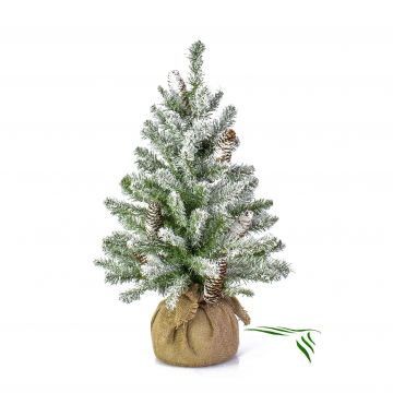 Artificial Christmas tree VIENNA, cones, jute bag, snow-covered, 24"/60cm, Ø 16"/40cm
