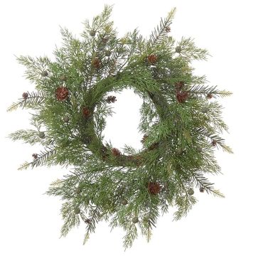 Artificial wreath Cypress ALCIRA with cones, green, Ø 18"/45cm