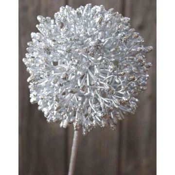 Artificial Allium HELLA, glitter, silver, 30"/75cm, Ø4.3"/11cm