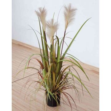 Artificial pampas grass NICOLAS with panicles, green-brown, 31"/80cm