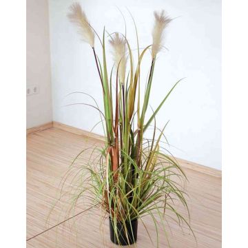 Artificial pampas grass NICOLAS with panicles, green-brown, 4ft/120cm
