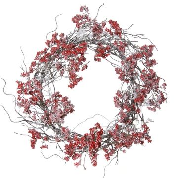 Artificial wreath Snowberry SENNO, frosted, red-white, Ø 18"/45cm